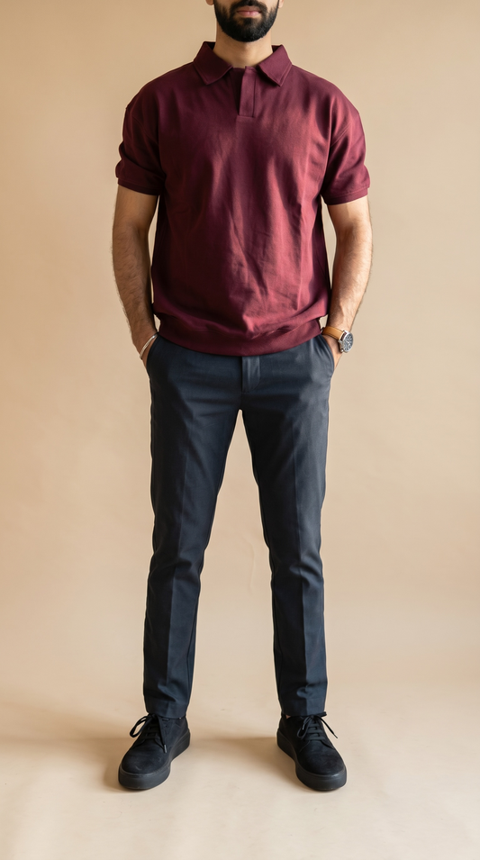 ZIL Burgundy Polo | بولو قطن أوفرسايز برجندي