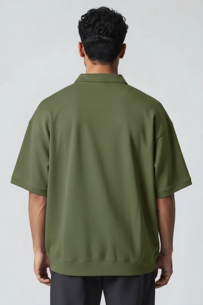 ZIL Army Green Polo | بولو قطن أوفرسايز زيتي