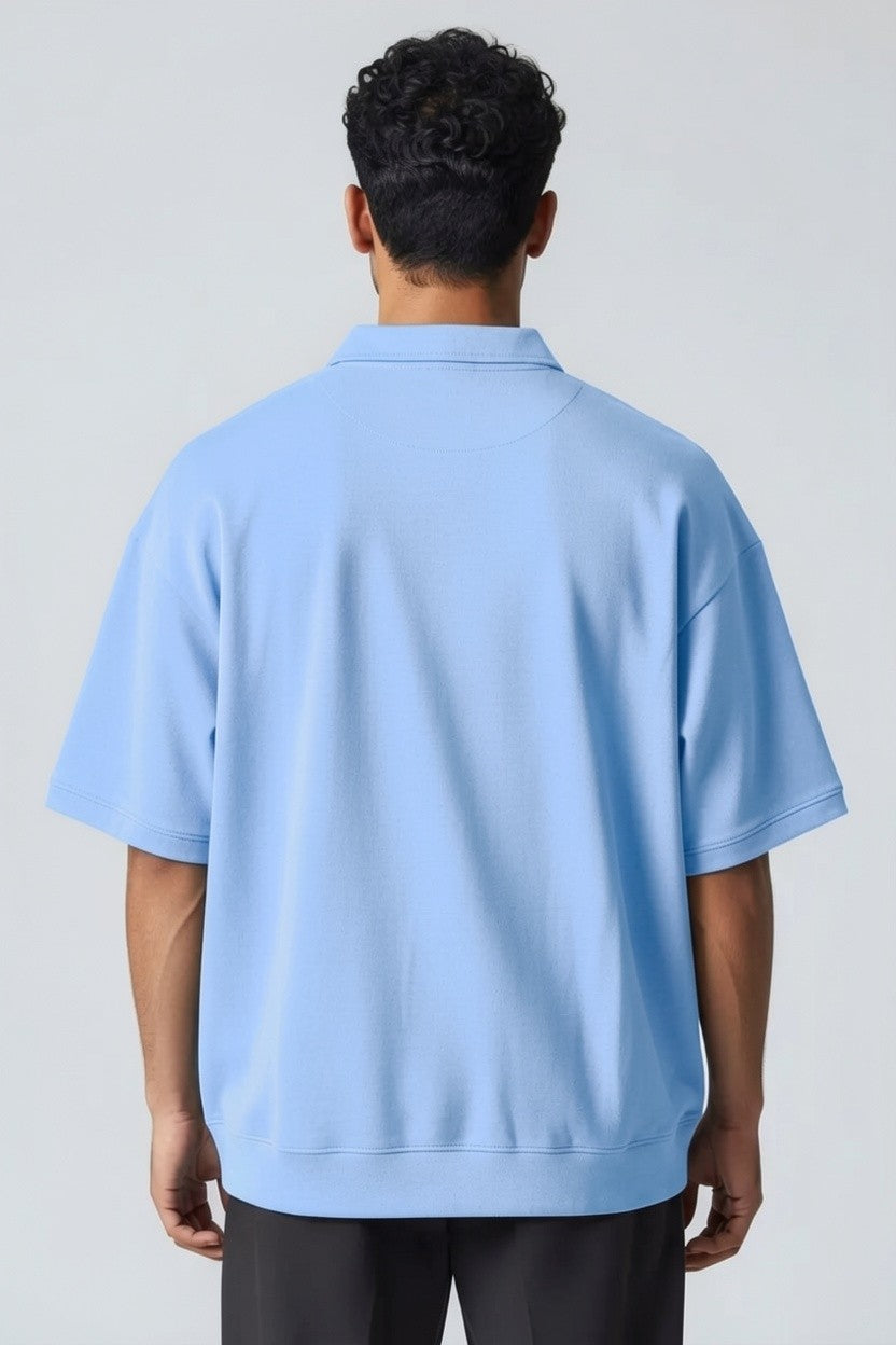 ZIL Light Blue Polo | بولو قطن أوفرسايز لبني