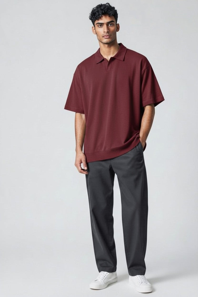 ZIL Burgundy Polo | بولو قطن أوفرسايز برجندي