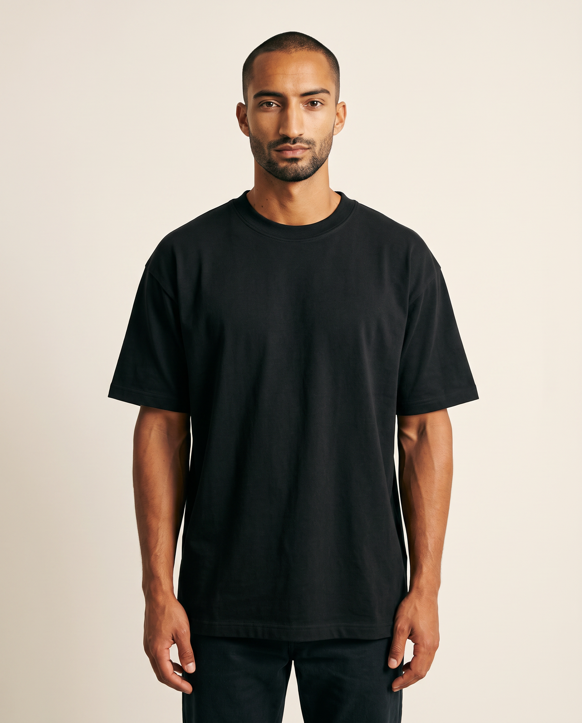 ZIL Black Oversized Tee on model, studio, loose fit