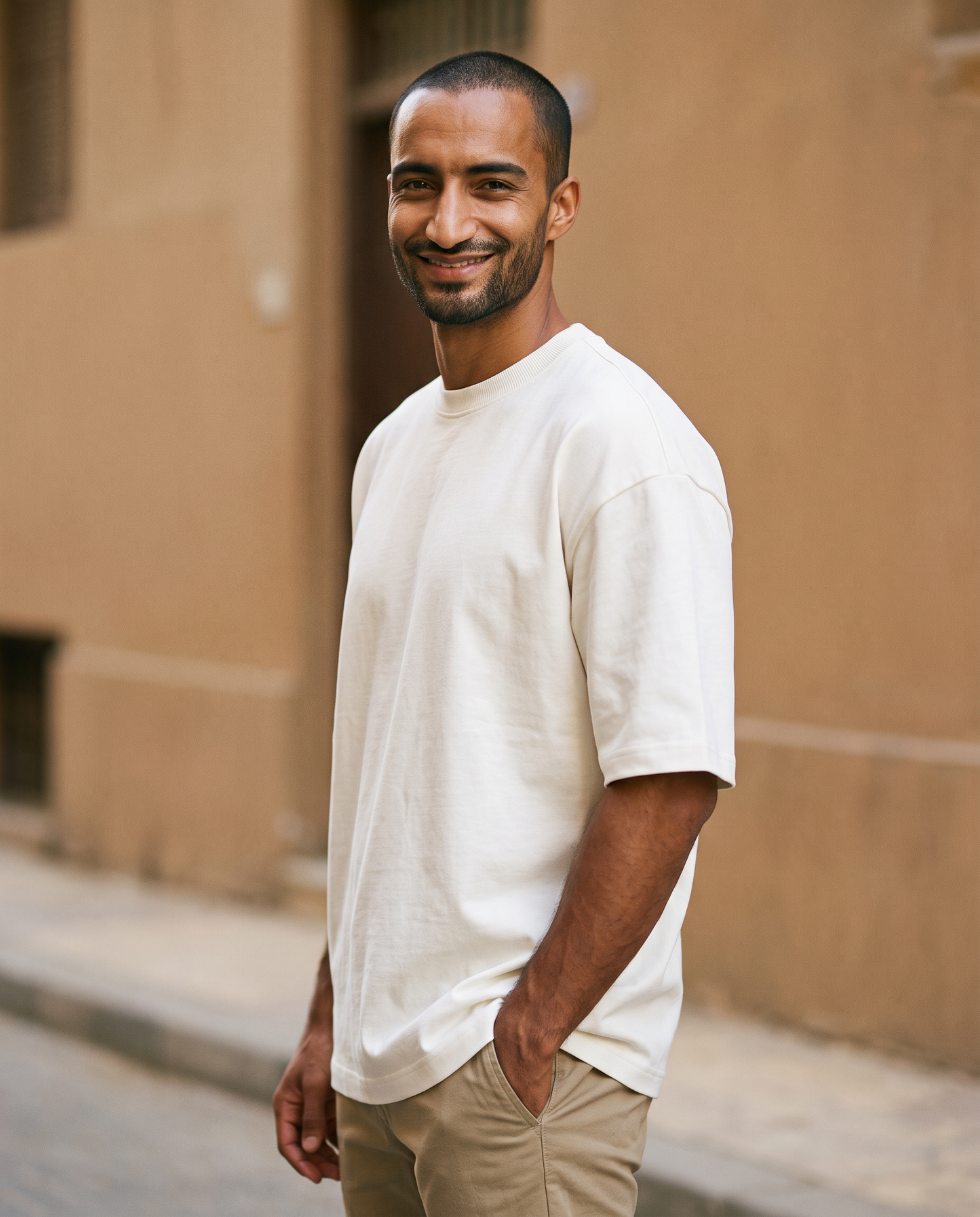 ZIL Off White Oversized Tee on model, street, loose fit