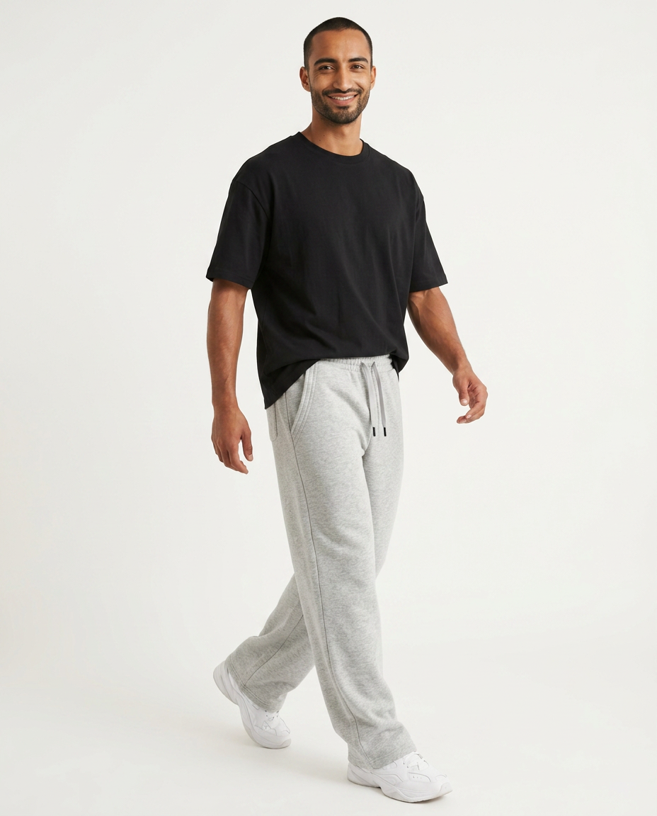 ZIL light gray wide leg pants, walking three-quarter view showing the wide leg drape