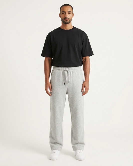 ZIL light gray wide leg pants, front view on model