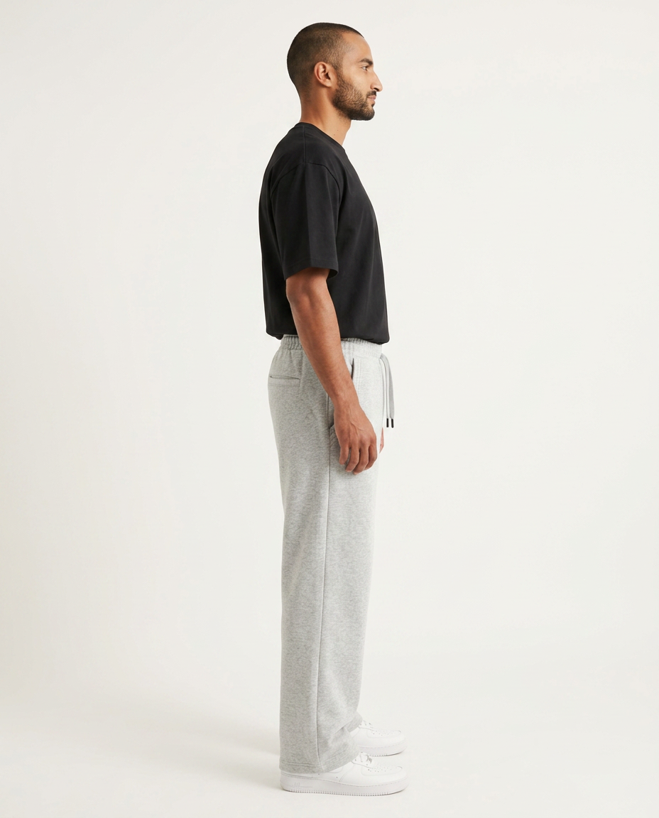 ZIL light gray wide leg pants, side profile view