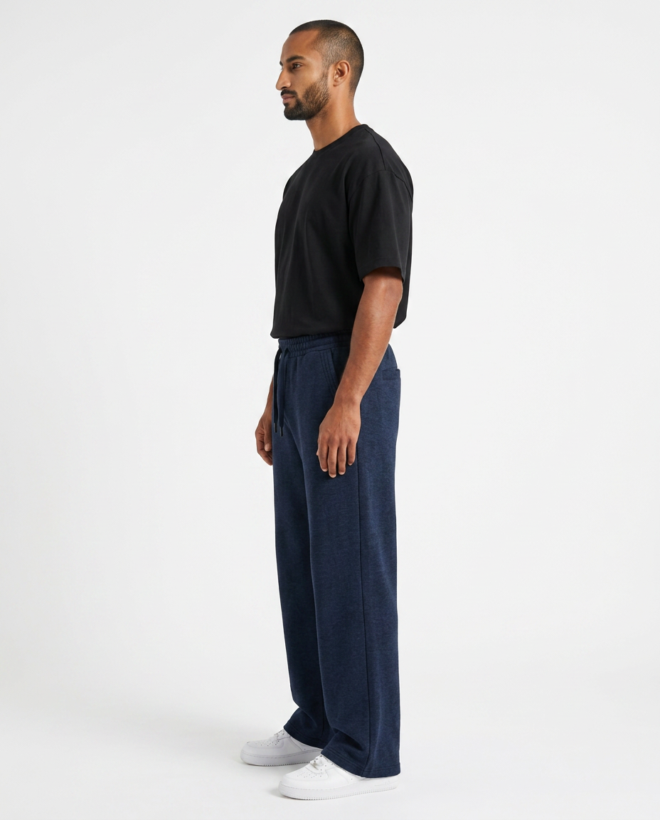 ZIL navy blue wide leg pants, side profile view
