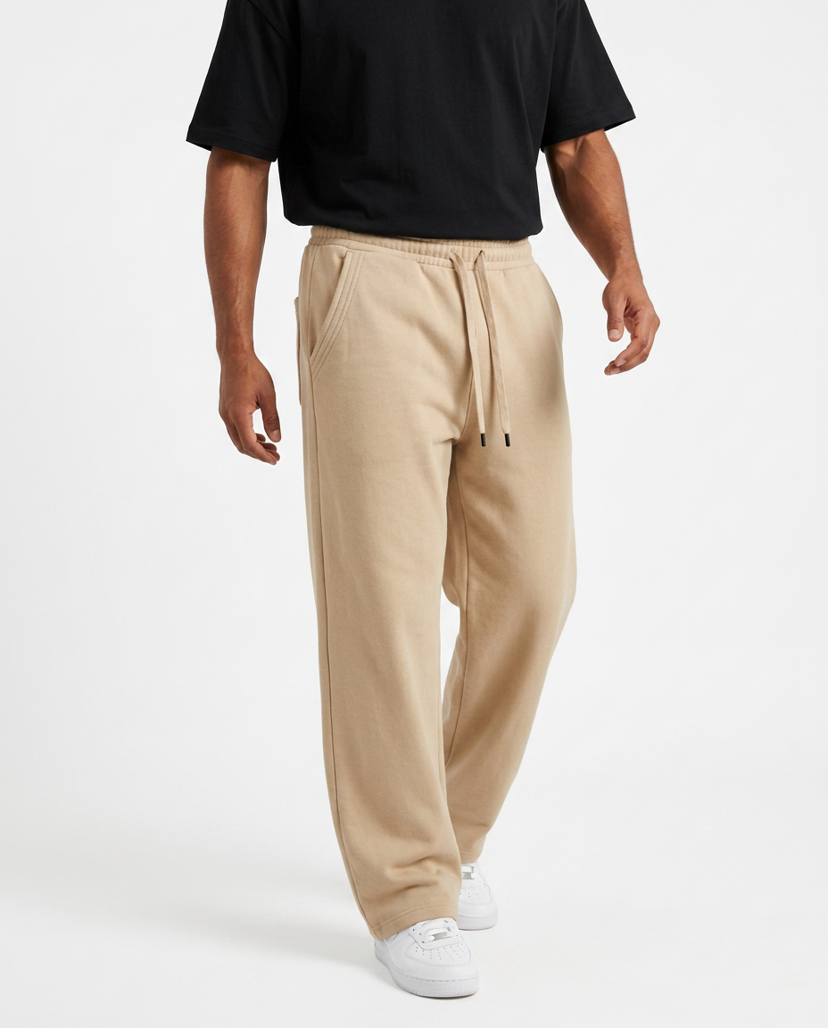 ZIL beige wide leg pants, walking three-quarter view showing the wide leg drape