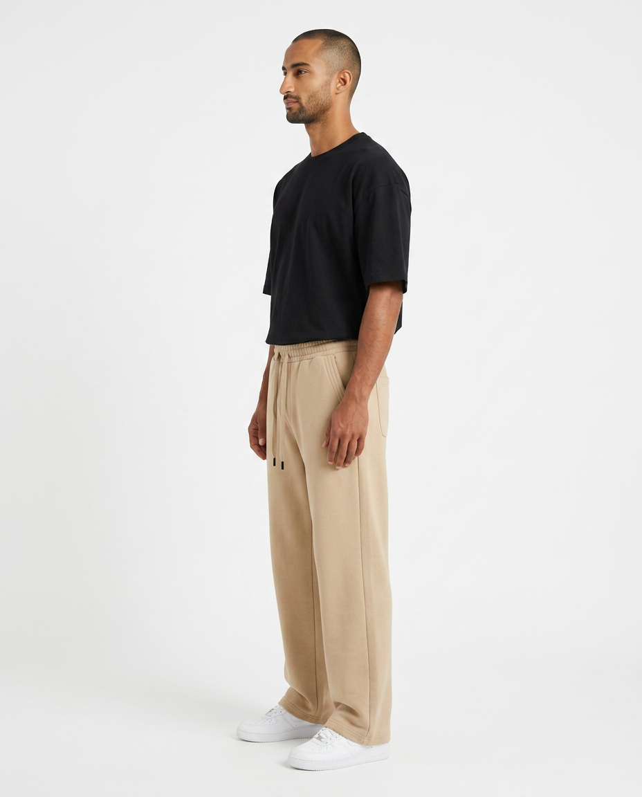 ZIL beige wide leg pants, side profile view